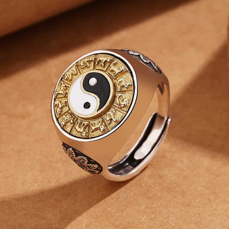 Yin Yang Chinese Zodiac Copper Wealth Adjustable Ring