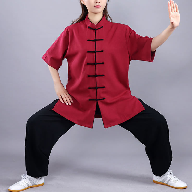 2Pcs Fall Winter Frog-Button Tai Chi Meditation Qigong Zen Practice Unisex Cotton Linen Clothing Set