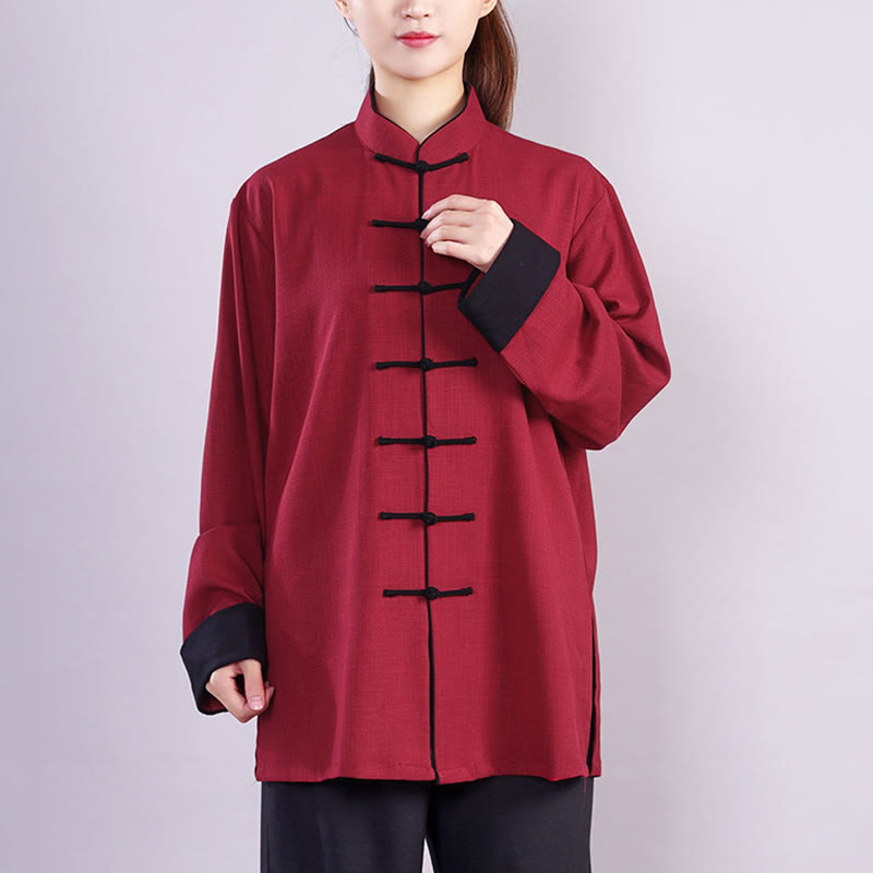 2Pcs Fall Winter Frog-Button Tai Chi Meditation Qigong Zen Practice Unisex Cotton Linen Clothing Set