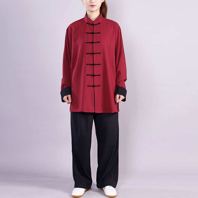 2Pcs Fall Winter Frog-Button Tai Chi Meditation Qigong Zen Practice Unisex Cotton Linen Clothing Set