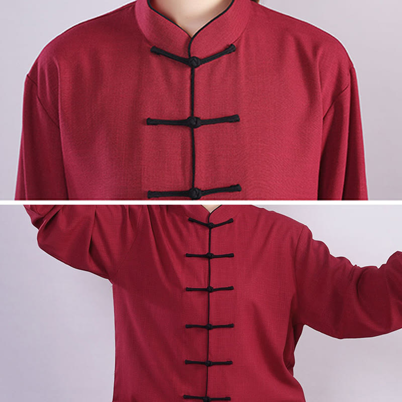 2Pcs Fall Winter Frog-Button Tai Chi Meditation Qigong Zen Practice Unisex Cotton Linen Clothing Set