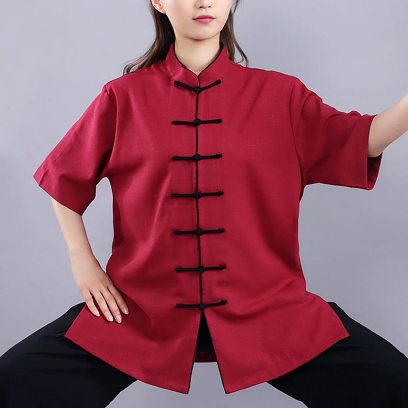 2Pcs Fall Winter Frog-Button Tai Chi Meditation Qigong Zen Practice Unisex Cotton Linen Clothing Set