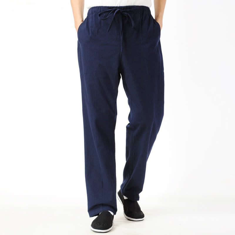 Fall Solid Color Men's Drawstring Pants With Pockets