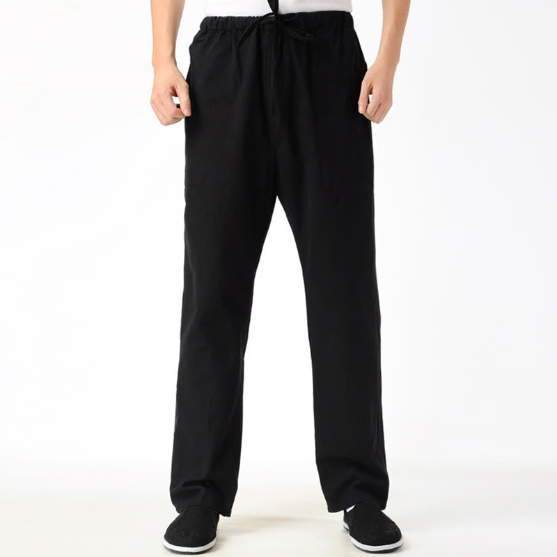 Fall Solid Color Men's Drawstring Pants With Pockets