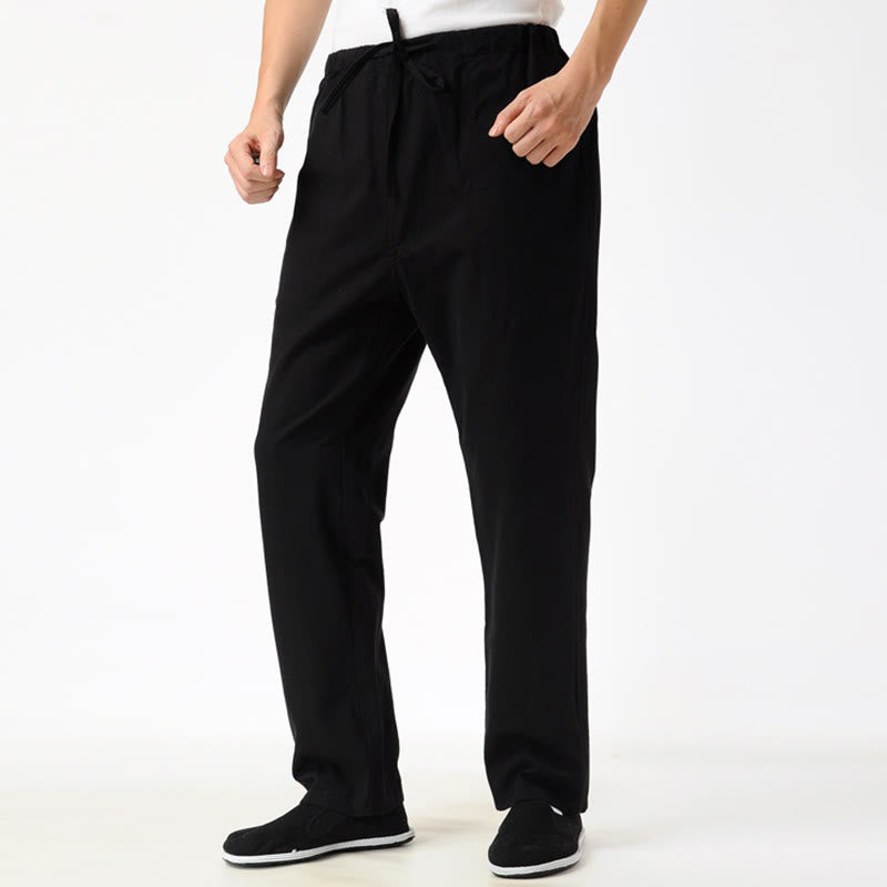 Fall Solid Color Men's Drawstring Pants With Pockets