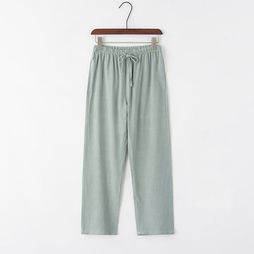Spring Summer Solid Men's Drawstring Linen Pants With Pockets