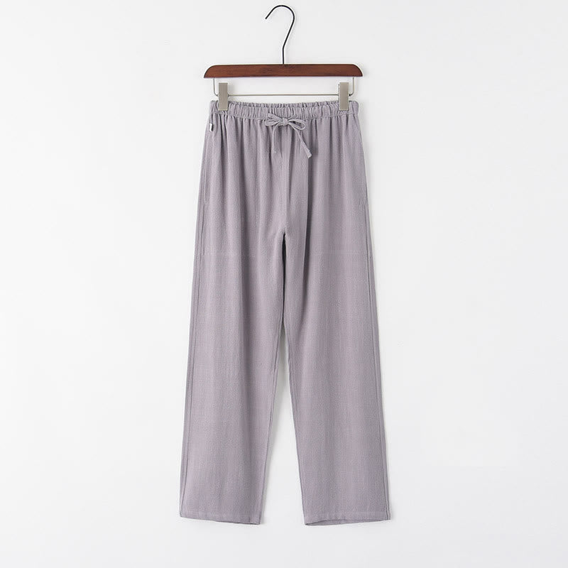 Spring Summer Solid Men's Drawstring Linen Pants With Pockets