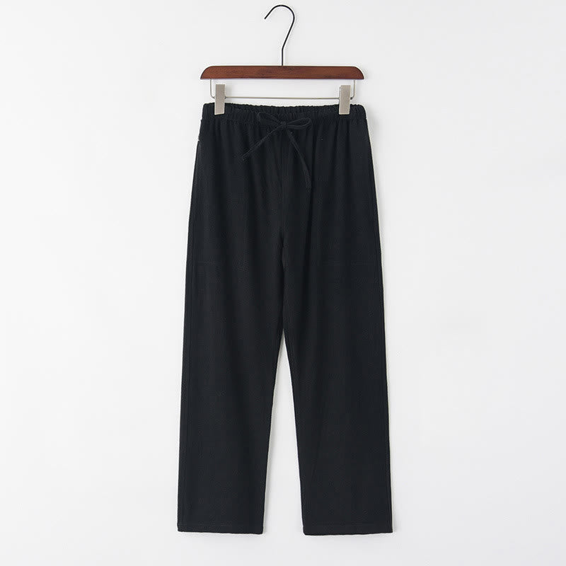 Spring Summer Solid Men's Drawstring Linen Pants With Pockets
