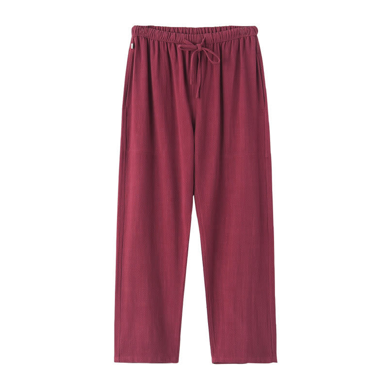 Spring Summer Solid Men's Drawstring Linen Pants With Pockets
