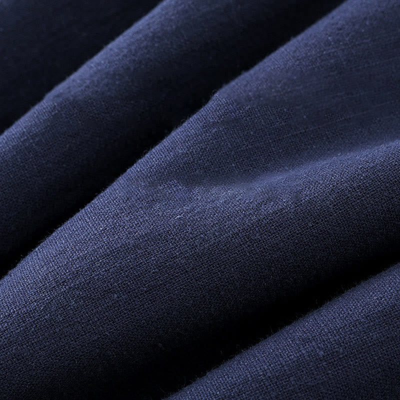 Winter Men's Frog-Button Tang Suit Linen Cotton Fleece Lined Jacket Shirt With Pockets