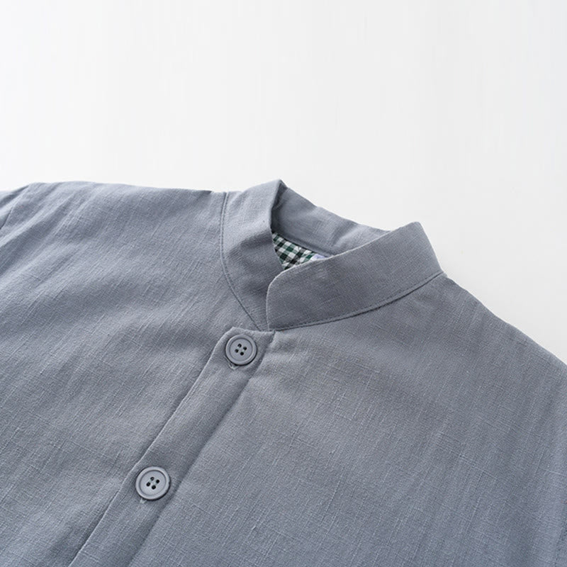 Winter Men's Frog-Button Tang Suit Linen Cotton Fleece Lined Jacket Shirt With Pockets