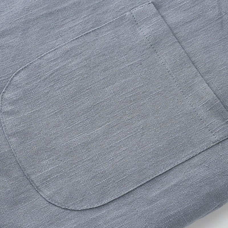 Winter Men's Frog-Button Tang Suit Linen Cotton Fleece Lined Jacket Shirt With Pockets