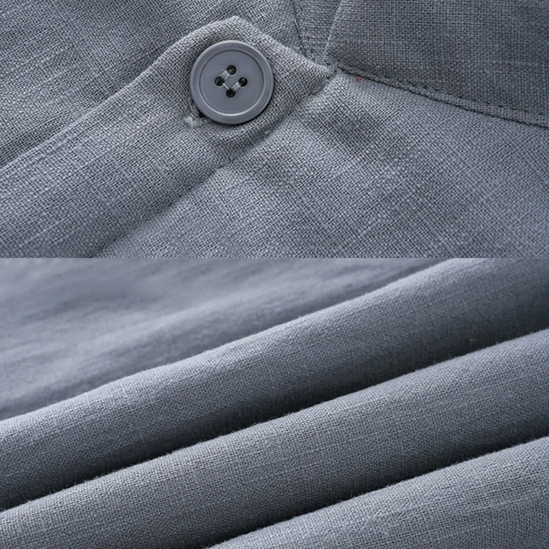 Winter Men's Frog-Button Tang Suit Linen Cotton Fleece Lined Jacket Shirt With Pockets