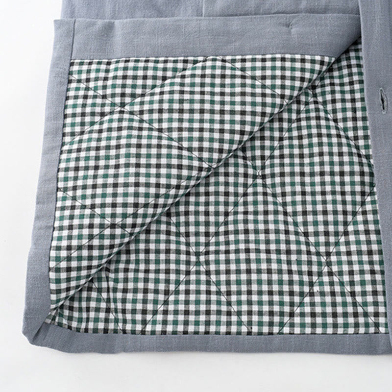 Winter Men's Frog-Button Tang Suit Linen Cotton Fleece Lined Jacket Shirt With Pockets