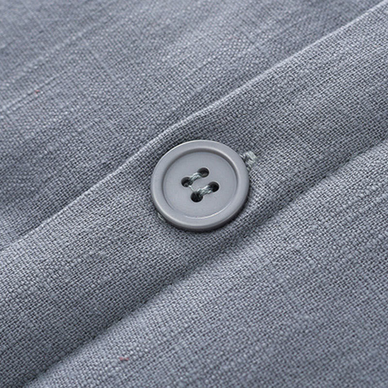 Winter Men's Frog-Button Tang Suit Linen Cotton Fleece Lined Jacket Shirt With Pockets