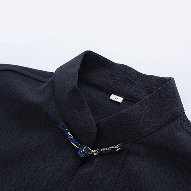 Men's Frog-Button Tang Suit Cotton White Crane Embroidery Jacket Shirt With Pockets