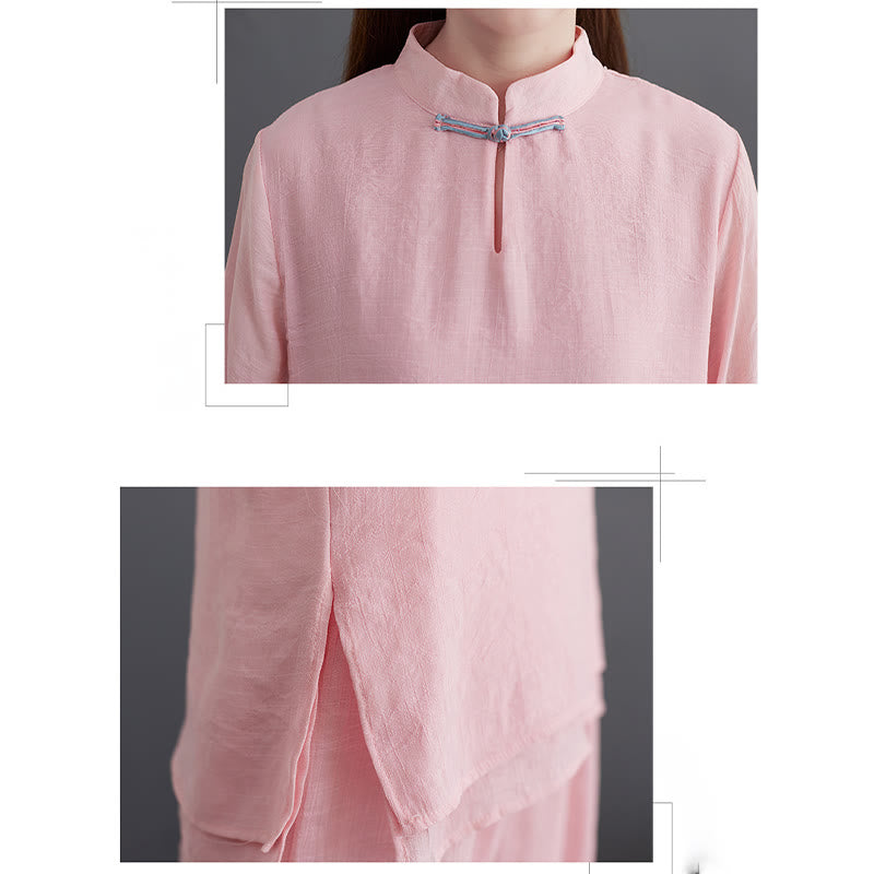 2Pcs Solid Women's Long Sleeve Shirt Pants Meditation Clothing Set