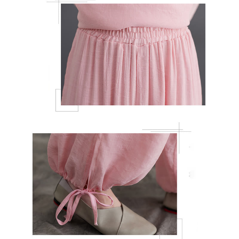 2Pcs Solid Women's Long Sleeve Shirt Pants Meditation Clothing Set