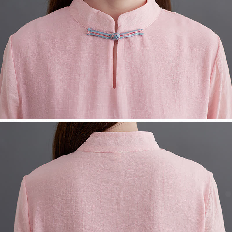 2Pcs Solid Women's Long Sleeve Shirt Pants Meditation Clothing Set