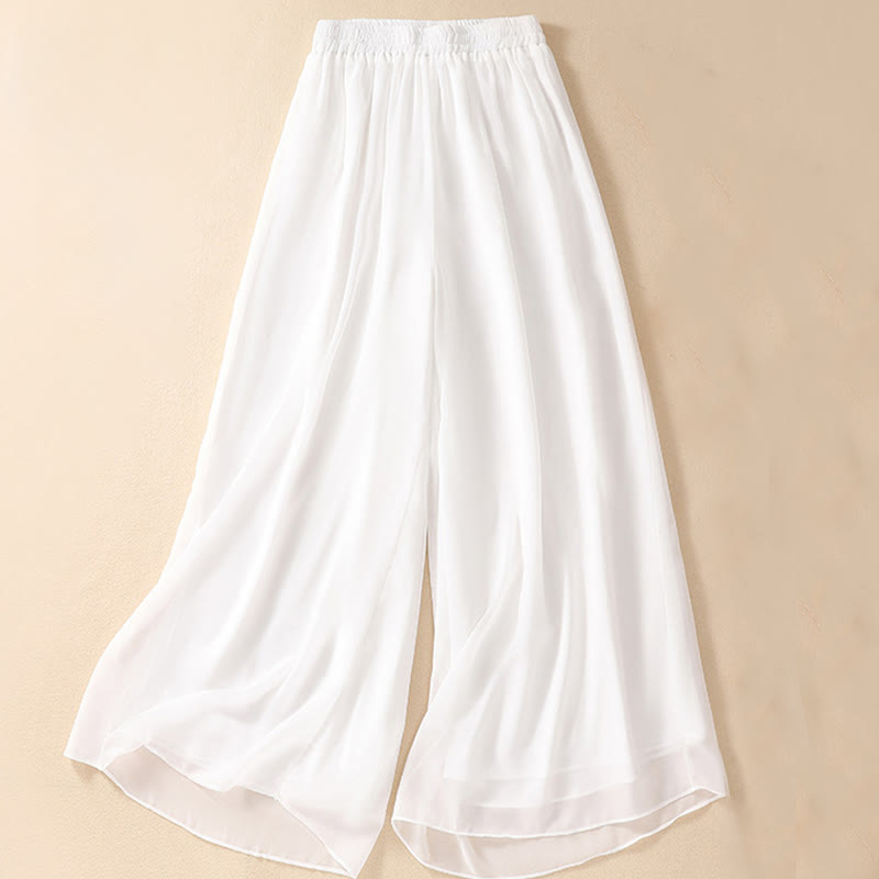 Women's Flower Embroidery Frog-Button Shirt Dress Wide Leg Pants