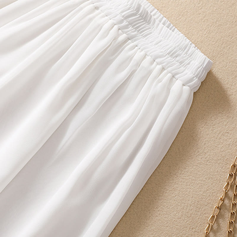 Women's Flower Embroidery Frog-Button Shirt Dress Wide Leg Pants