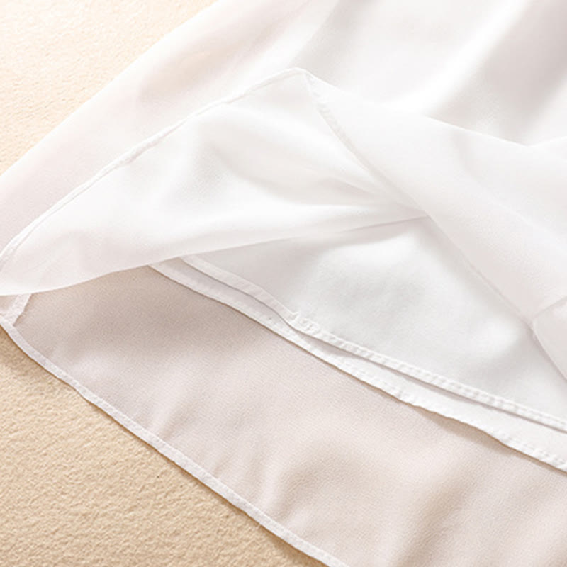 Women's Flower Embroidery Frog-Button Shirt Dress Wide Leg Pants