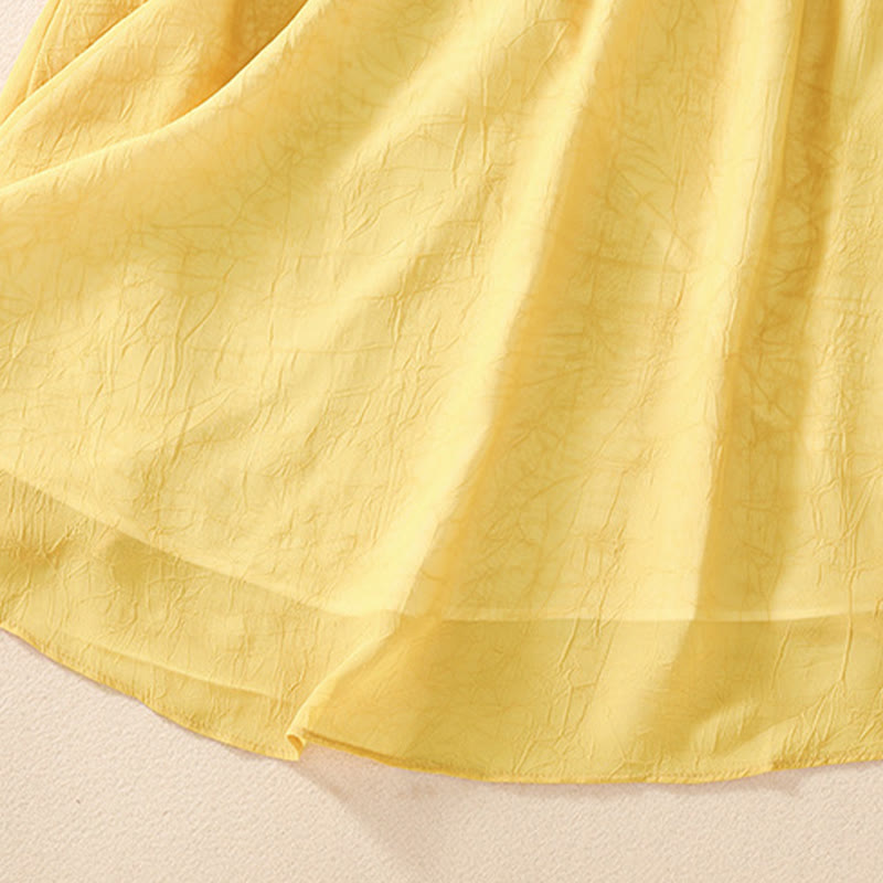 Women's Flower Embroidery Frog-Button Shirt Dress Wide Leg Pants