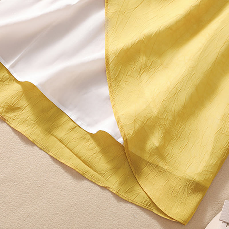 Women's Flower Embroidery Frog-Button Shirt Dress Wide Leg Pants