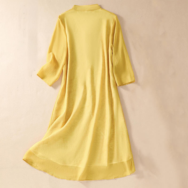 Women's Flower Embroidery Frog-Button Shirt Dress Wide Leg Pants