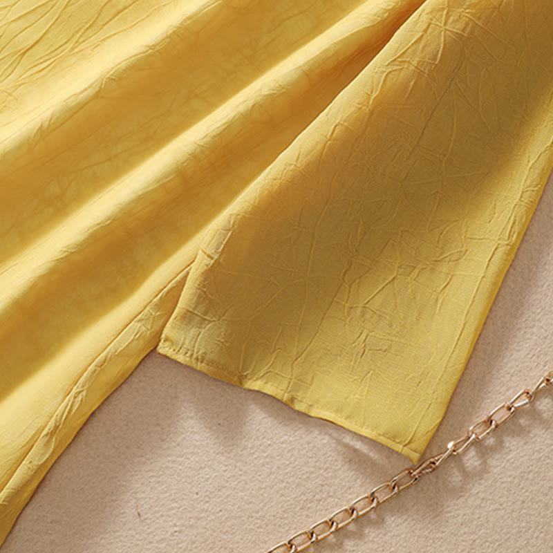 Women's Flower Embroidery Frog-Button Shirt Dress Wide Leg Pants