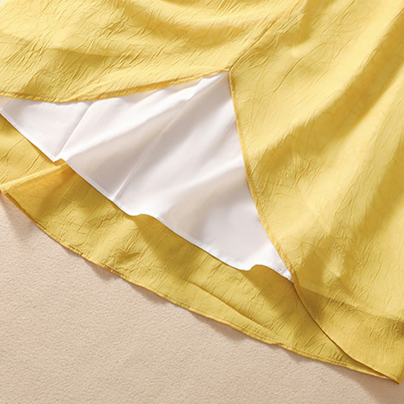 Women's Flower Embroidery Frog-Button Shirt Dress Wide Leg Pants