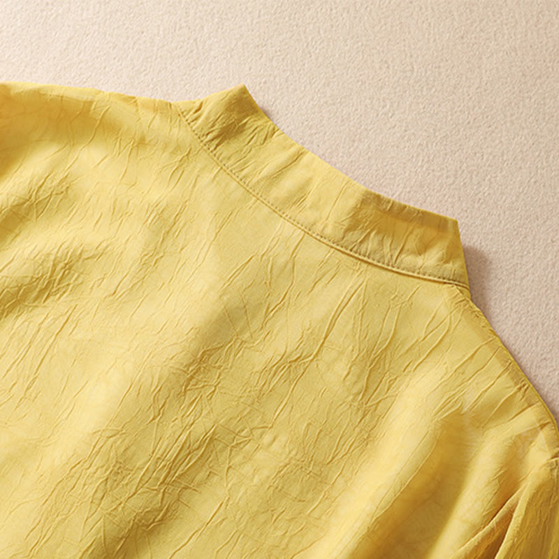 Women's Flower Embroidery Frog-Button Shirt Dress Wide Leg Pants