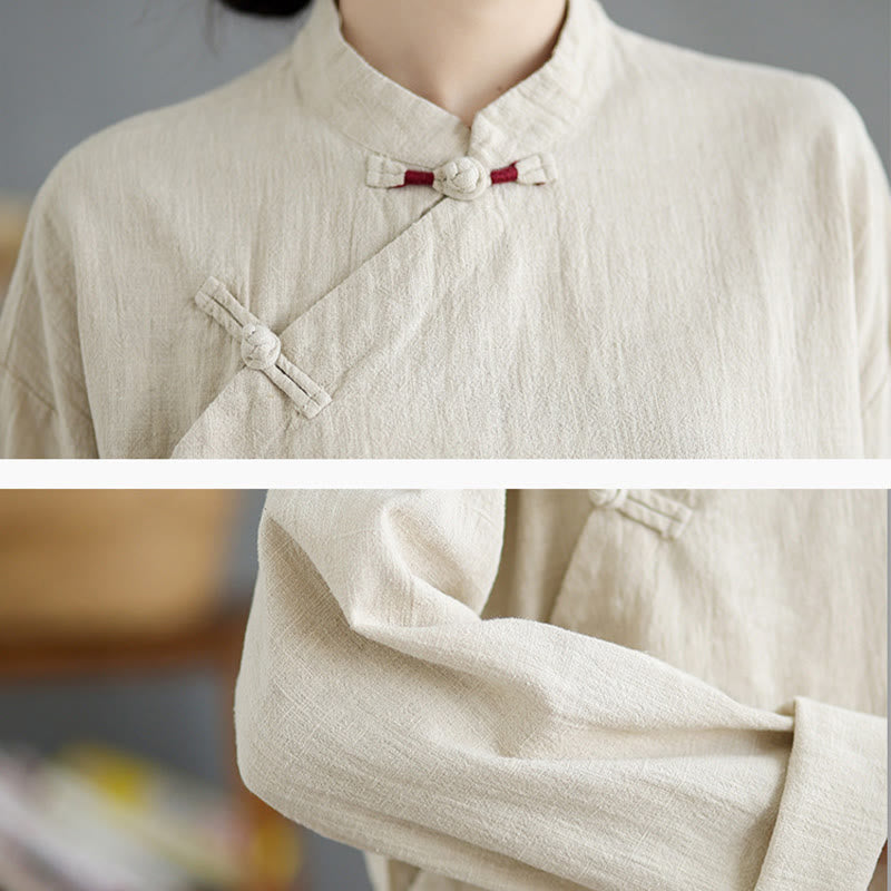 Solid Color Frog-Button Long Sleeve Women's Shirt