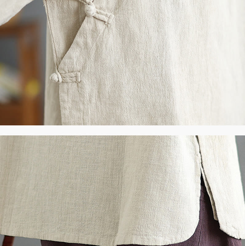 Solid Color Frog-Button Long Sleeve Women's Shirt