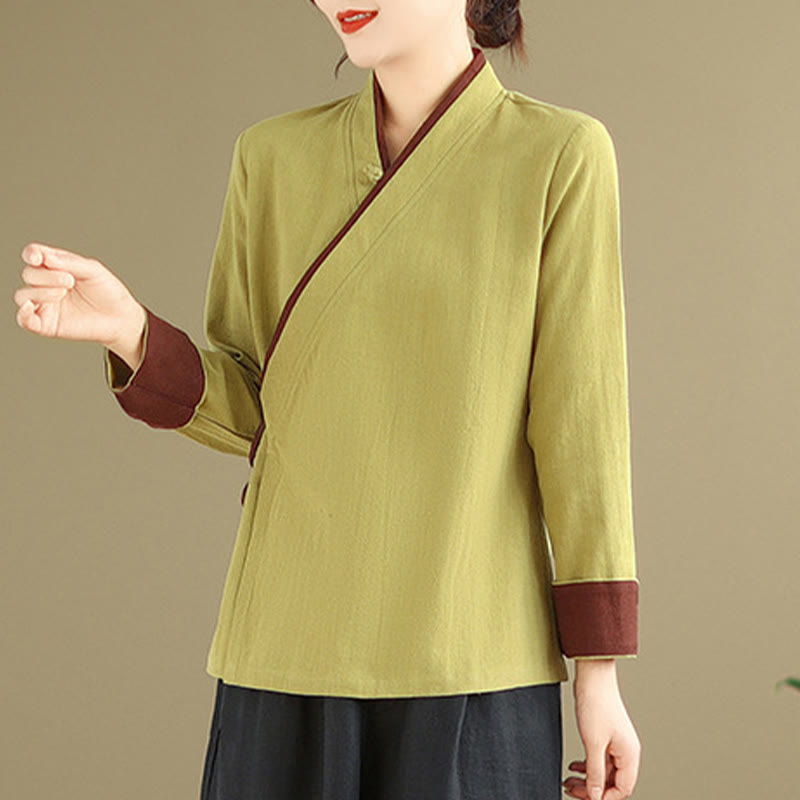 Fall Solid Color Hanfu Long Sleeve Lace Up Women's Shirt