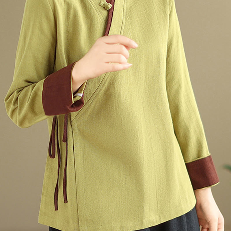 Fall Solid Color Hanfu Long Sleeve Lace Up Women's Shirt
