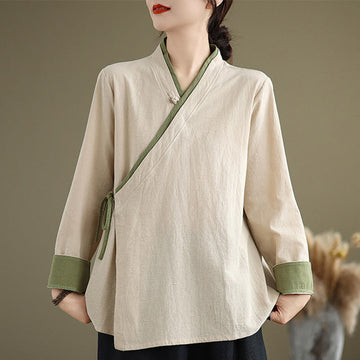 Fall Solid Color Hanfu Long Sleeve Lace Up Women's Shirt