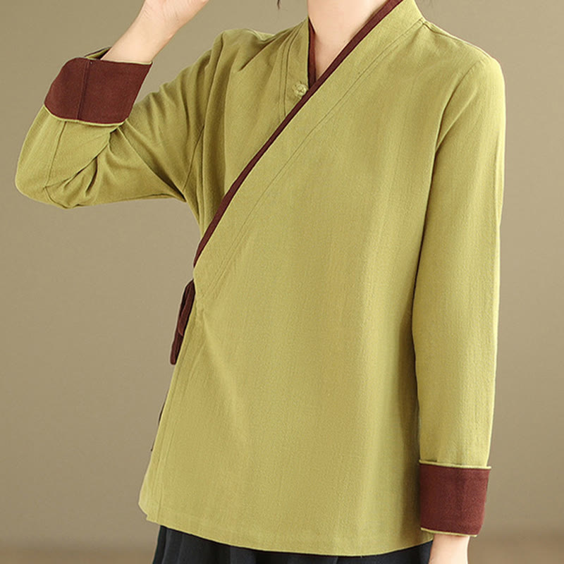 Fall Solid Color Hanfu Long Sleeve Lace Up Women's Shirt