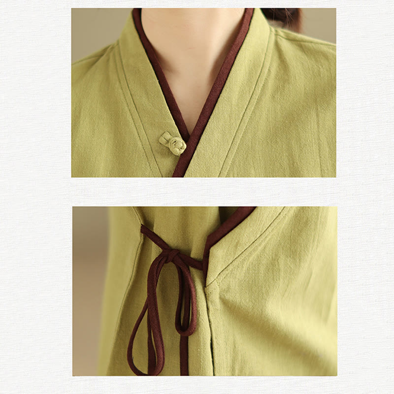 Fall Solid Color Hanfu Long Sleeve Lace Up Women's Shirt