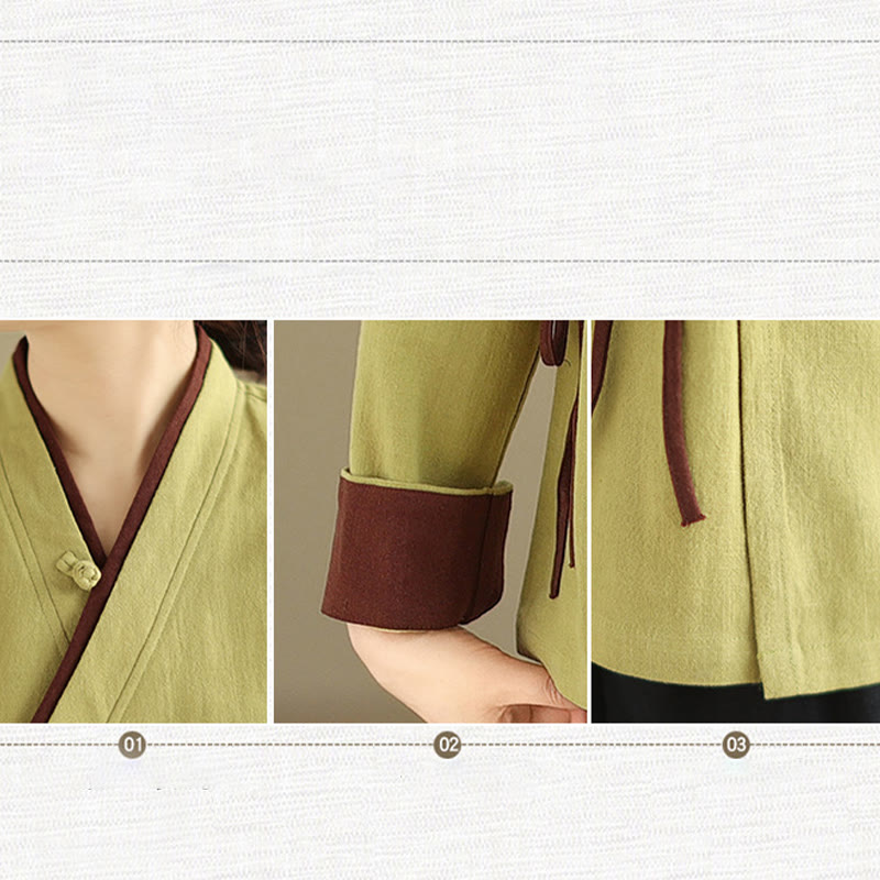 Fall Solid Color Hanfu Long Sleeve Lace Up Women's Shirt