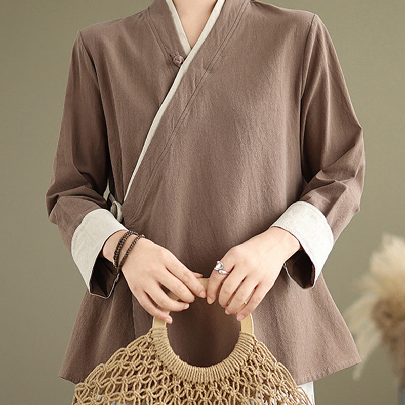 Fall Solid Color Hanfu Long Sleeve Lace Up Women's Shirt