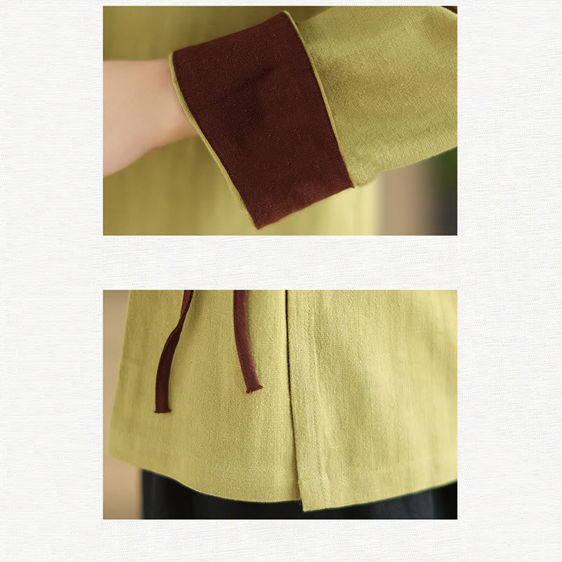 Fall Solid Color Hanfu Long Sleeve Lace Up Women's Shirt