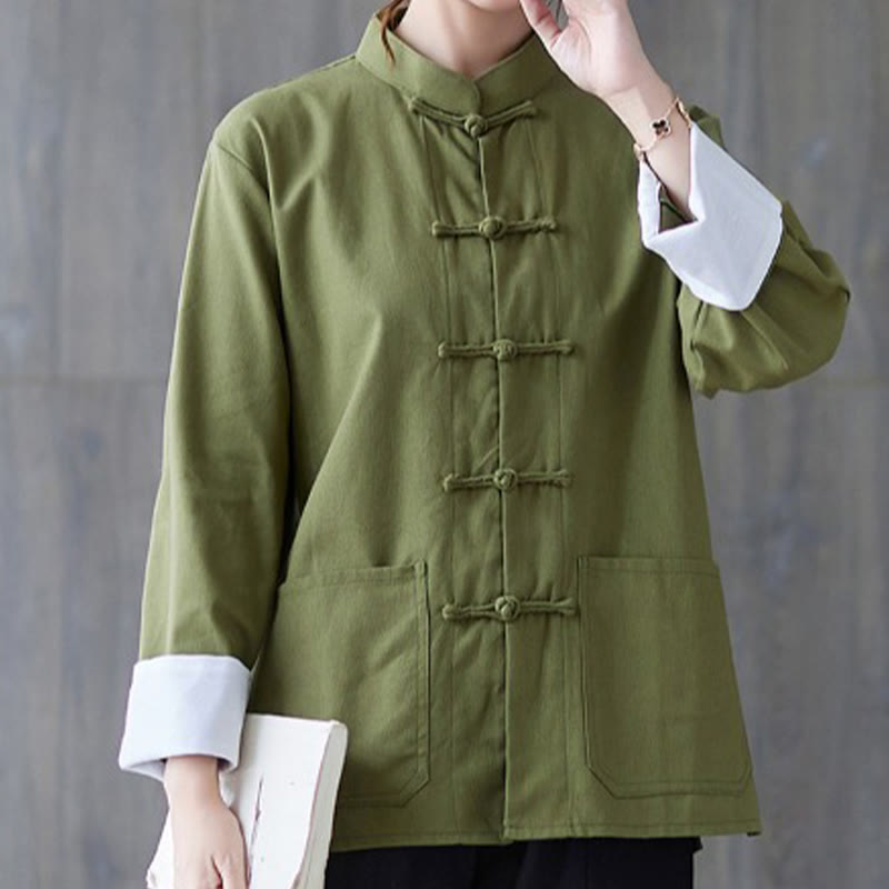 Women's Frog-Button Long Sleeve Shirt Pants Meditation Cotton Linen Clothing