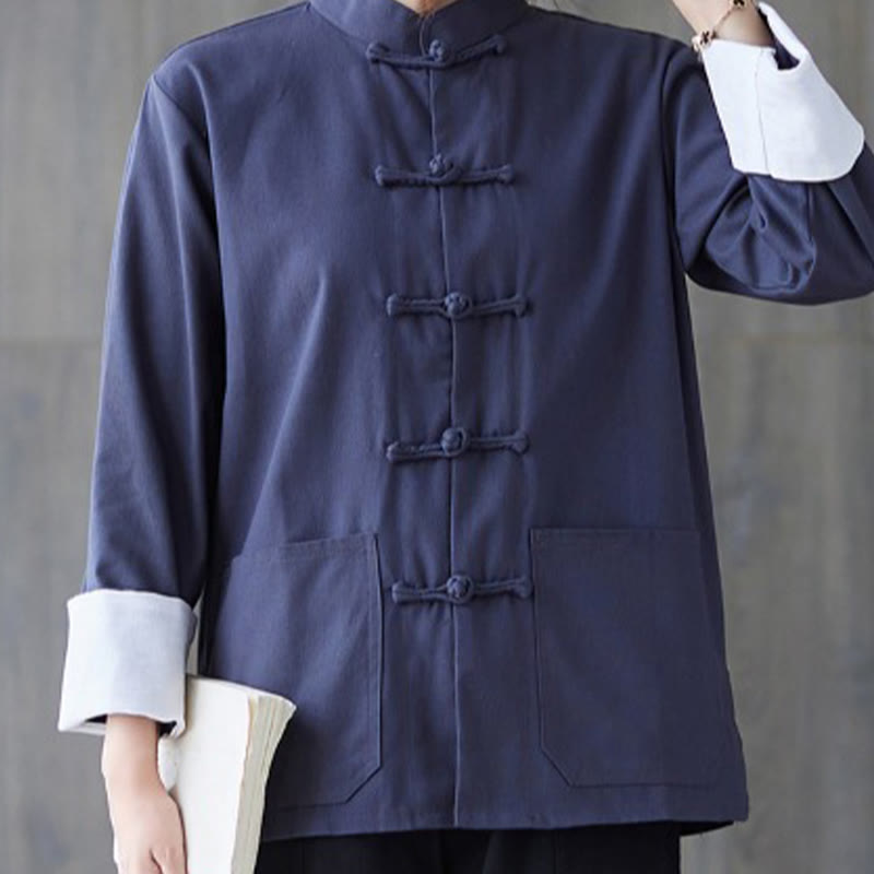 Women's Frog-Button Long Sleeve Shirt Pants Meditation Cotton Linen Clothing