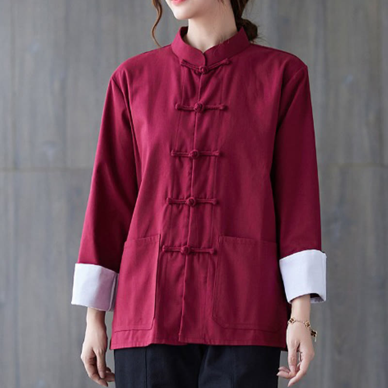 Women's Frog-Button Long Sleeve Shirt Pants Meditation Cotton Linen Clothing