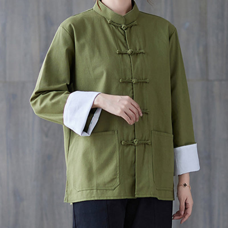 Women's Frog-Button Long Sleeve Shirt Pants Meditation Cotton Linen Clothing