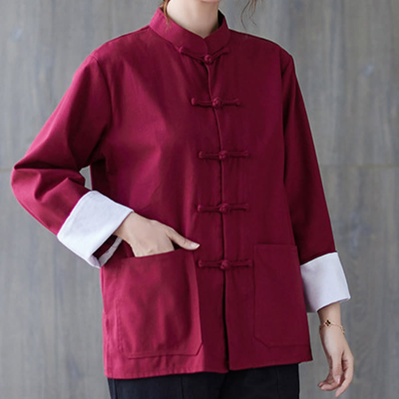 Women's Frog-Button Long Sleeve Shirt Pants Meditation Cotton Linen Clothing