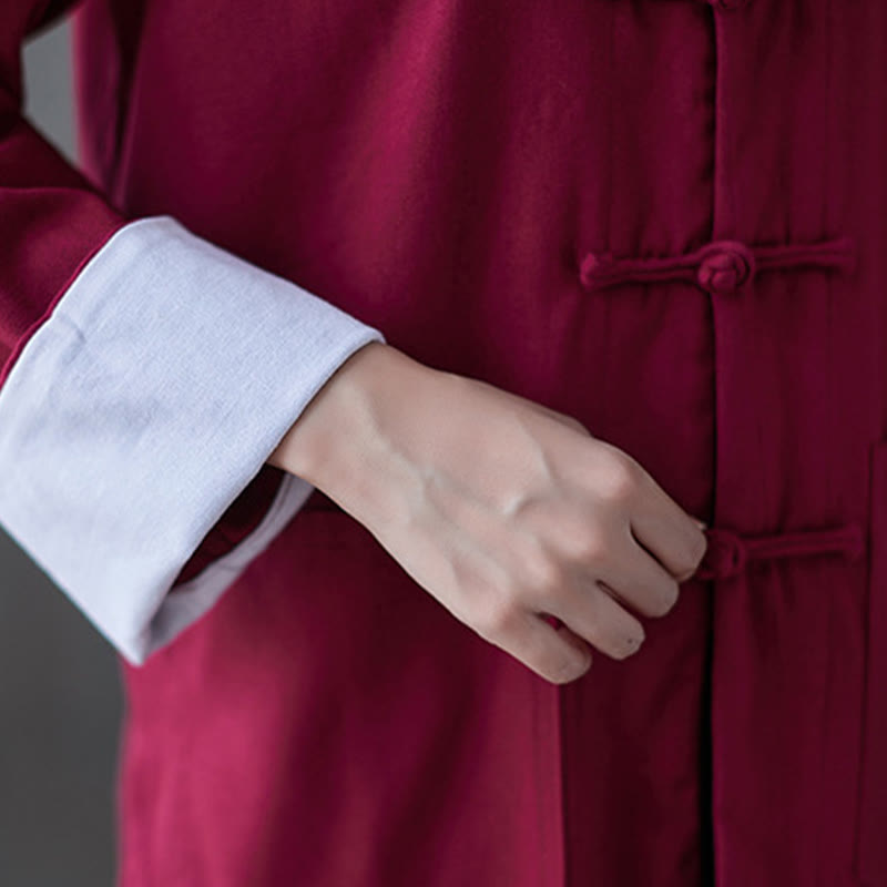 Women's Frog-Button Long Sleeve Shirt Pants Meditation Cotton Linen Clothing