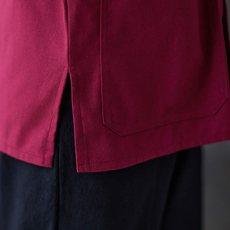 Women's Frog-Button Long Sleeve Shirt Pants Meditation Cotton Linen Clothing