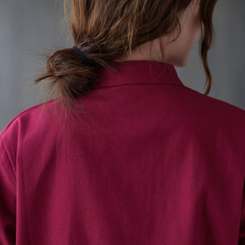 Women's Frog-Button Long Sleeve Shirt Pants Meditation Cotton Linen Clothing